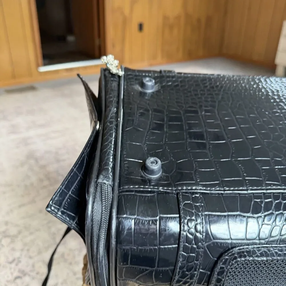 Chrome Bones Pet Carrier In Black Alligator Leather Travel Bag Small Dogs